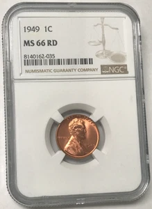 1949 1C Lincoln Wheat Cent Red - NGC MS66 RD - Picture 1 of 4