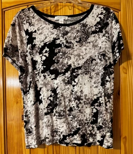 Ladies Coldwater Creek Black, Beige & White Short  Sleeve Top - Size L-14 - Picture 1 of 3