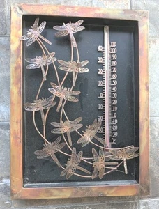 Libelle Thermometer 3D geflammt Kupfer/Metall Wandkunst 18"X13" - Bild 1 von 5