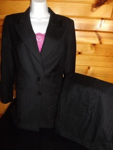 Escada by Margaretha Ley Black Striped Super 120's Wool Suit Size 42 W35 L28 - Picture 1 of 12