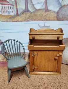 Miniature Dollhouse Artisan Dry Sink and Chair Jim Gans - Picture 1 of 6