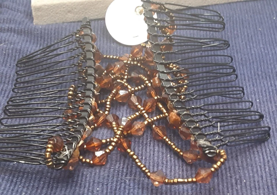 2件装玻璃珠魔术发梳弹性双插入夹别致弹力A301 — 第 1/3 张图片