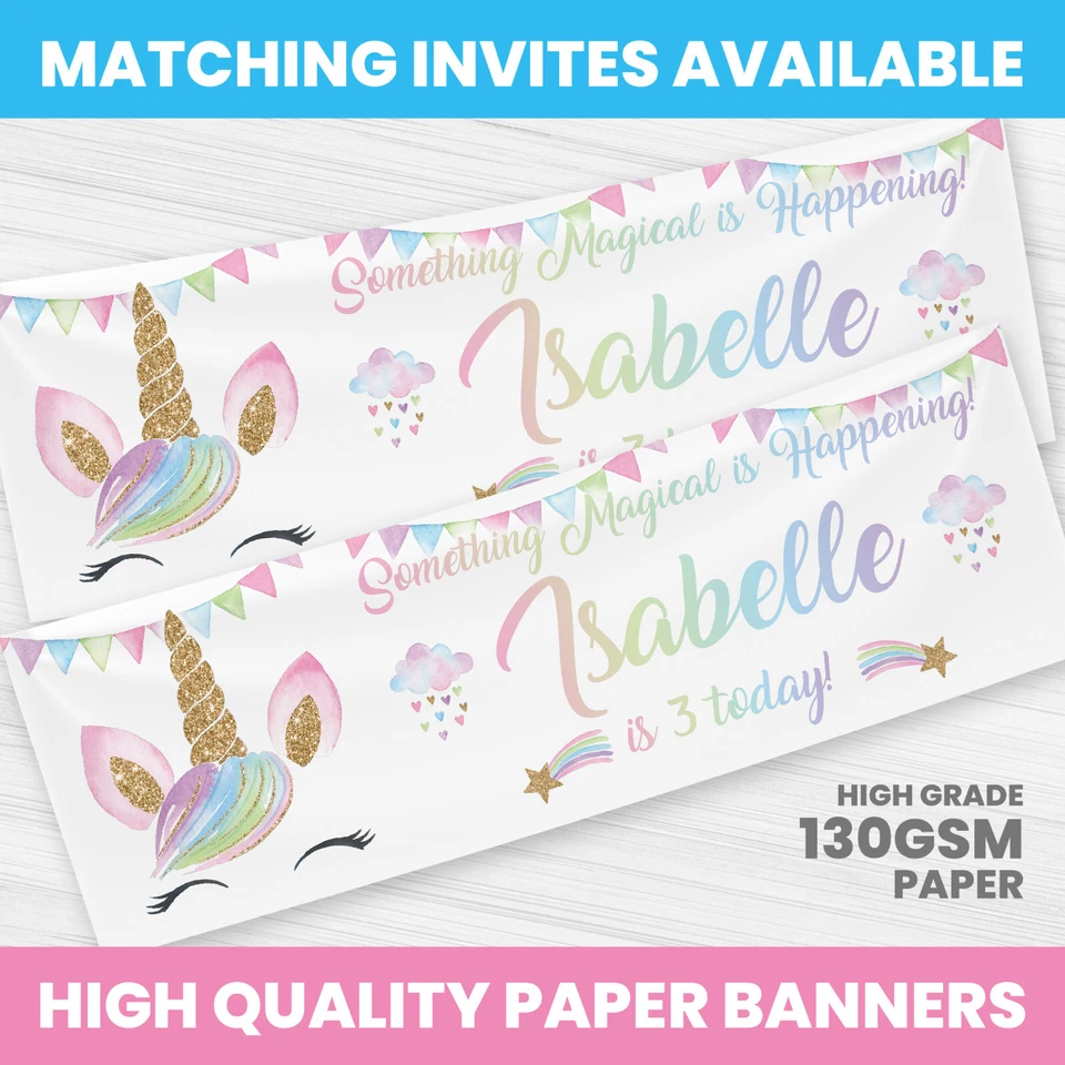 BANNER DE CUMPLEAÑOS UNICORNIO PERSONALIZADO CUALQUIER NOMBRE BANNERS FIESTA NIÑA Foto 1 de 1