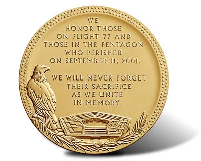 US MINT FALLEN HEROES 3 IN. BRONZE PENTAGON 911 MEDAL IN MINT SEALED PACKAGING - Image 1 of 2