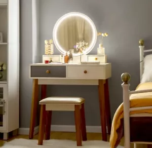 Makeup Dressing Table & Stool Set LED Around Mirror Makeup Desk & Table Drawers - Picture 1 of 7