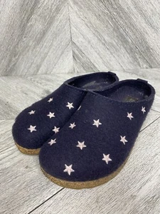 Haflinger Women Blue Embroidered Star Pure Wool Grizzly Stelline Outdoor Clog 36 - Picture 1 of 10