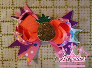 BIG Boutique Style RAINBOW Colors Multi-Layer PINEAPPLE Hair Bow!! SO FUN! L@@K! - Picture 1 of 10