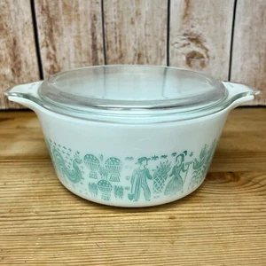 Vintage Pyrex Butterprint Türkis 1 1/2 Quart Runde Kasserolle mit Deckel - Bild 1 von 8