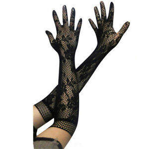Women Long Mesh Floral Gloves Gothic Bride Costume Mittens Hot Sexy 