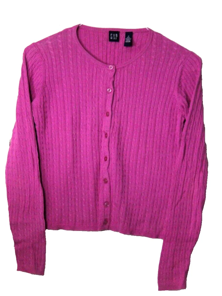 GAP CARDIGAN SUÉTER Damas Talla M Rosa Frambuesa Manga Larga Cable Tejido Algodón Foto 1 de 4