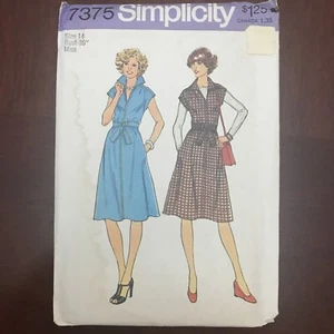 Simplicity 7375 Schnittmuster Gr.14 Kleid Pullover ungeschnitten 1976 Brustweite 36 Kragen Bel - Bild 1 von 9