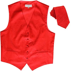 Nuevo Chaleco Esmoquin Formal Para Hombre Paisley Calce Ajustado Chaleco_Corbata Rojo Boda Baile de graduación - Imagen 1 de 6