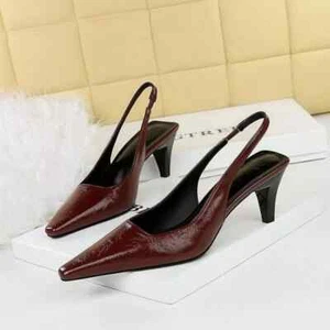 Zapatos de Salón 7 CM Rojo Brillante Cinturón Cómodo Piel Sintético 11556 - Imagen 1 de 2