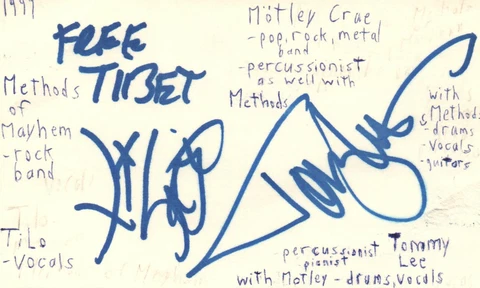 Tommy Lee Drummer Moetley Crue Rock Music Autographed Signed Index Card JSA COA Cover