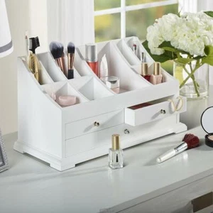 Hammacher Cosmetics White Make-up toiletries Organizer Case Box 3 bottom drawer - Picture 1 of 4