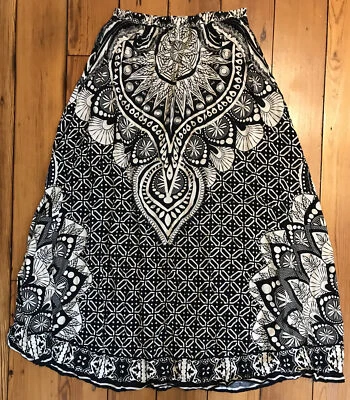 Flying Tomato Vintage 90s Style Rayon Black White Boho Pattern Maxi Skirt M 38" - Image 1 of 4