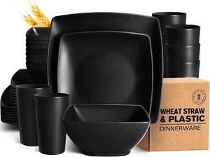 32-Piece Plastic Wheat Straw Square Dinnerware Set for 8, Unbreakable Dinner Pla - Picture 1 of 7
