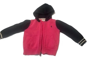 Ralph Lauren Baby Girl Knit Pink &Navy Zip Hood Cardigan Knit Jacket EUC - Picture 1 of 9