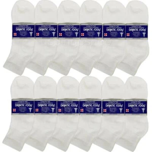 12 PK White Men Cotton Circulatory Loose Fit Quarter Ankle Diabetic Socks 10-13 - Picture 1 of 4