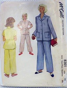 Cut Vintage 1950 McCall Girls Two Piece Pajama Pattern # 8301 Size 14 - Picture 1 of 3