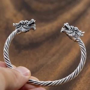 27g 2 Kopf Kunst Drache 925 Sterling Silber Herren Damen Armband Armreif Manschette - Bild 1 von 14