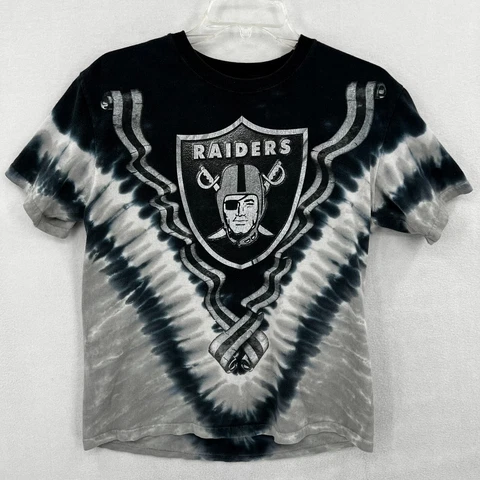 Raiders Tie Dye T-Shirt Size Small Black Gray Adult Mens Majestic NFL Football Cover