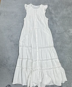 Aritzia Little Moon M Womens Summer Dress White Cotton Long Cover Up Sheer Lace - Picture 1 of 19