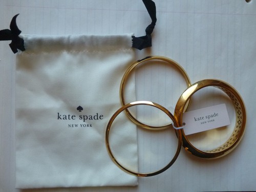 NUOVA Kate Spade New York Raise the Bar 3 Bracciali Oro con Etichetta Borsa Regalo