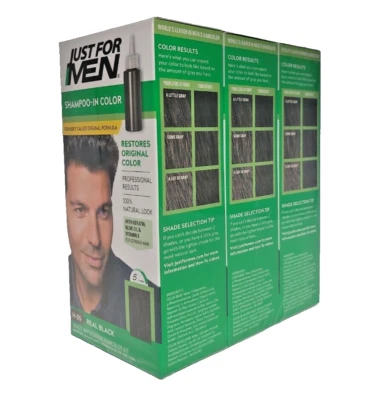 (Paquete de 3) Champú para color de cabello Just For Men, negro real H-55, aplicación fácil de hacer espuma. Foto 1 de 4