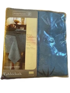 Vintage NIP Home Trends Satin Touch Slate Blue Oblong 60”x84” Fabric Tablecloth - Picture 1 of 6