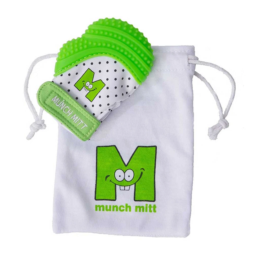 Mitón para dentición Munch Mitt, mordedor que se mantiene a mano para auto-suavizarse, verde Foto 1 de 3