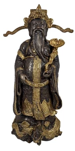 Chinese Bronze Standing Deity, God og Good Fortune, Lotus in Hand - Picture 1 of 9