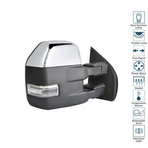 Tow Mirror Fit 2015-2020 Ford F-150 Power Heated Chrome Cap Right Side RH Truck - Foto 1 di 13