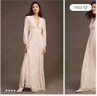 Bhldn Belize Embroidered A-Line Long-Sleeve V-Neck Gown (Size 4)