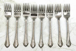 Oneida BANCROFT HORQUILLAS DE ENSALADA DE ACERO INOXIDABLE 6 3/4" hechas en EE. UU. Juego de 8 brillantes usadas en excelente estado - Imagen 1 de 11