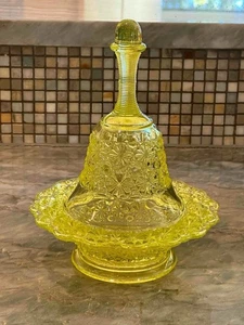 L.G Wright Daisey Button Bell Bonboniere Vaseline Glas Rarität Vintage - Bild 1 von 24
