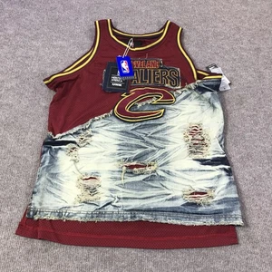 Cleveland Cavaliers Jersey Mens XL Burgundy NBA Basketball Denim Patchwork Mesh - Picture 1 of 14
