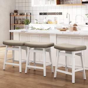 3 pc 24'' Saddle Bar Stools Kitchen Counter Height Barstools with Solid Wood Leg - Picture 1 of 7