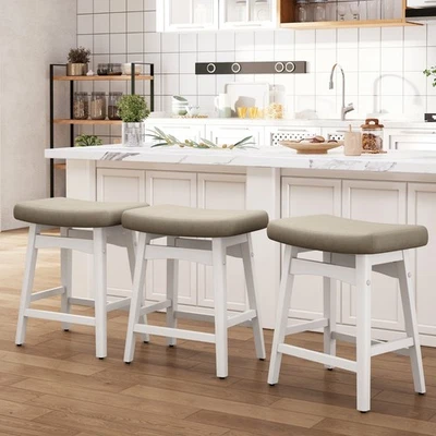 3 pc 24'' Saddle Bar Stools Kitchen Counter Height Barstools with Solid Wood Leg - Image 1 of 4