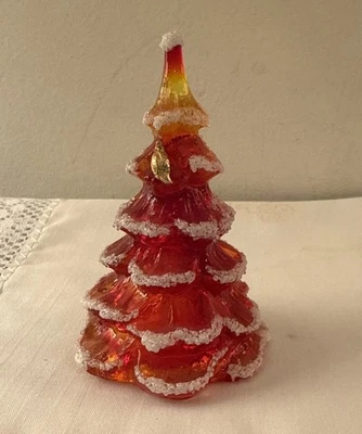 Vintage Fenton Ruby Red Glass Frosted Tree With Gold Partridge 3 1/4 In - Image 1 of 4