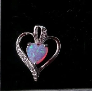 Pink Opal Heart & CZ .925 Sterling Silver Pendant - Picture 1 of 2