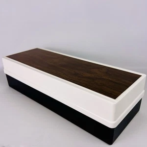 Vintage Cassette Tape Travel Storage Hard Case Plastic Box - Holds 15 Faux Wood - Imagen 1 de 6