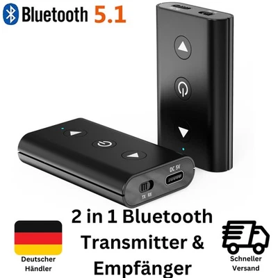 Bluetooth 5.1 Transmitter Empfänger Sender 2in1 Adapter für TV Audio Kopfhörer - Bild 1 von 4