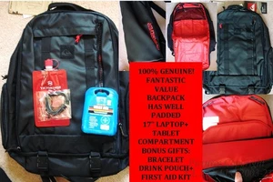 NEW BLACK 17" COMPUTER+TABLET+CELLPHONE HOLSTER QUIKSILVER BACKPACK + BONUSES - Picture 1 of 16