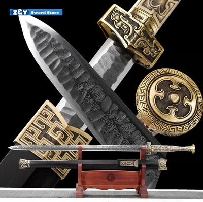 Hoja Doblada Patrón Martillo Han Jian 汉剑 Espada China KUNGFU Batalla Dao Q8577 Foto 1 de 4