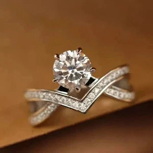 2Ct Round Cut Lab Created Diamond Women's Engagement Ring 14k White Gold Plated - Picture 1 of 3