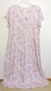 EUC! MISS ELAINE LONG NIGHTGOWN-SS- 1X-CREAM/PINK/PAISLEY - SOFT COTTON BLEND - Picture 1 of 4