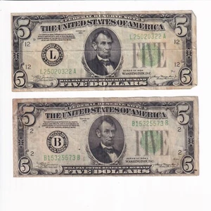 1934 & 1934 A $5 Federal Reserve Notes, Fr #1955 & 1956 (Fine) (S34544) - Picture 1 of 2