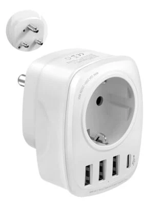 Adaptador de Alemania a Sudáfrica, Adaptador de Viaje Tipo M con 3 USB y 1USBC,  - Imagen 1 de 4