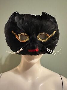 CAT Mask Adult Halloween Feathers  NWOT
